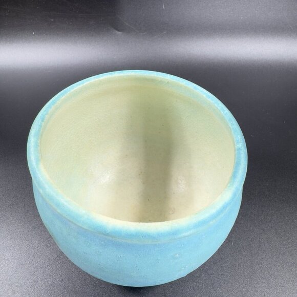 Vintage Turquoise Glaze Pottery Stoneware Dish Bowl Planter Flower Pot Signed - Picture 10 of 12
